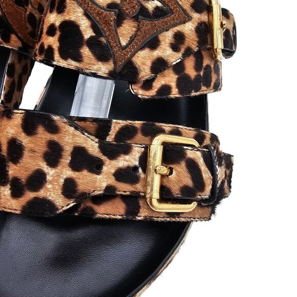 Louis Vuitton Bom Dia Flat Slide Sandal Monogram Leopard Gold Size 37 US 7 - Picture 6 of 15